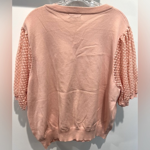 Pink Knit Top with Textured Lace Sleeves Size 3X - Picture 3 of 10